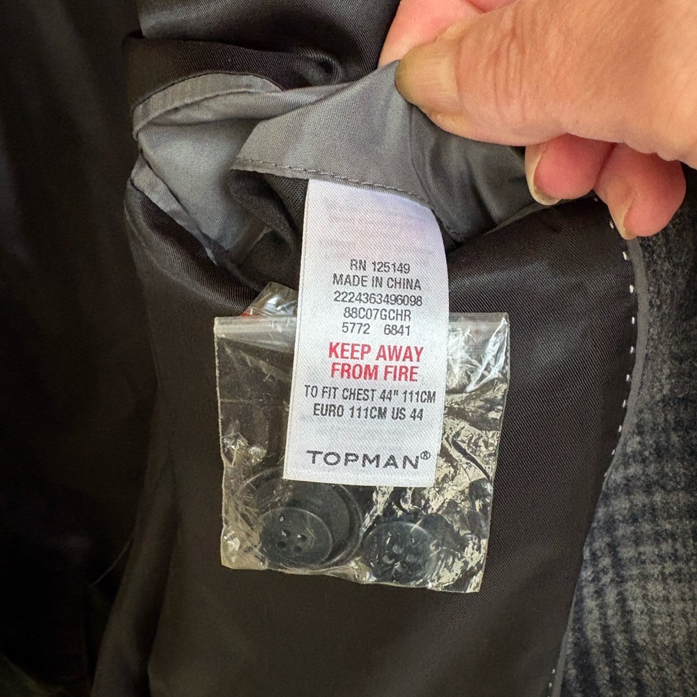 Topman - Sharp Men’s Gray/Black Plaid Wool Blend Car Coat. Size 44. New w/o tags - Picture 11 of 11